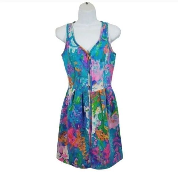 NEW Amanda Uprichard 100% Silk Multicolor Watercolor Zip-Up Dress Size Small - Picture 3 of 10